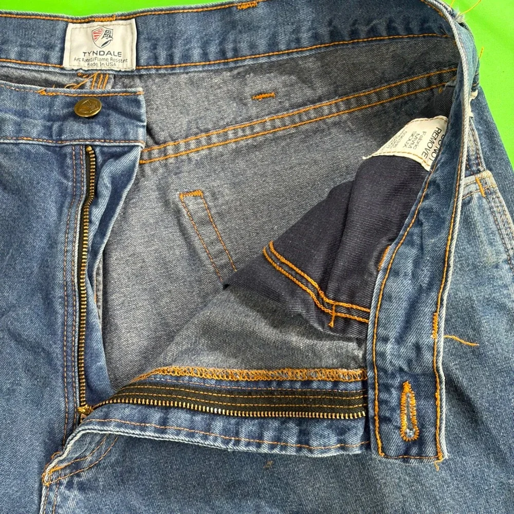 Tyndale FR Distressed Carpenter Jeans Mens 38/32 Blue Flame Resistant Workwear